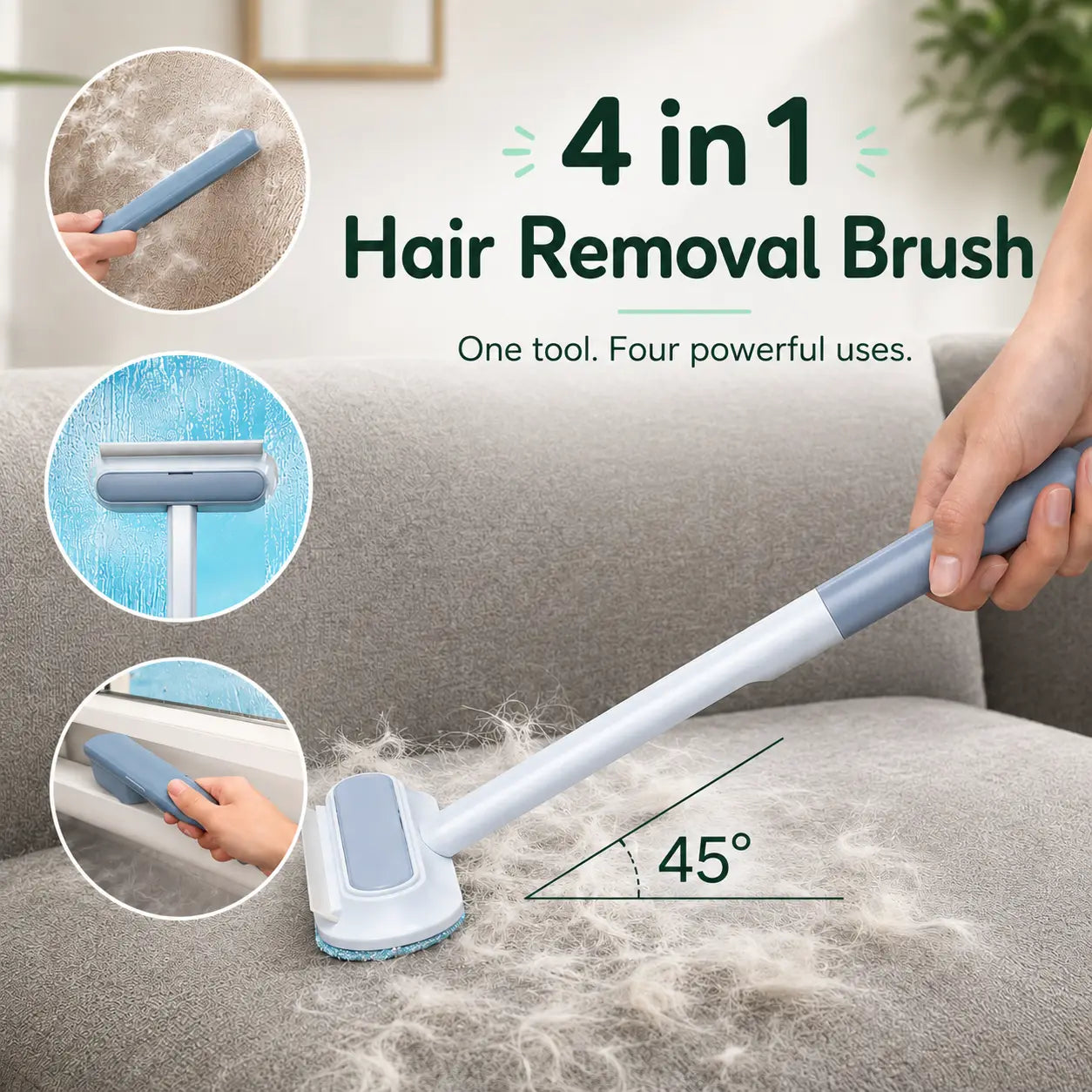 4 in 1 pet hair remover brush for sofas carpets windows and furniture