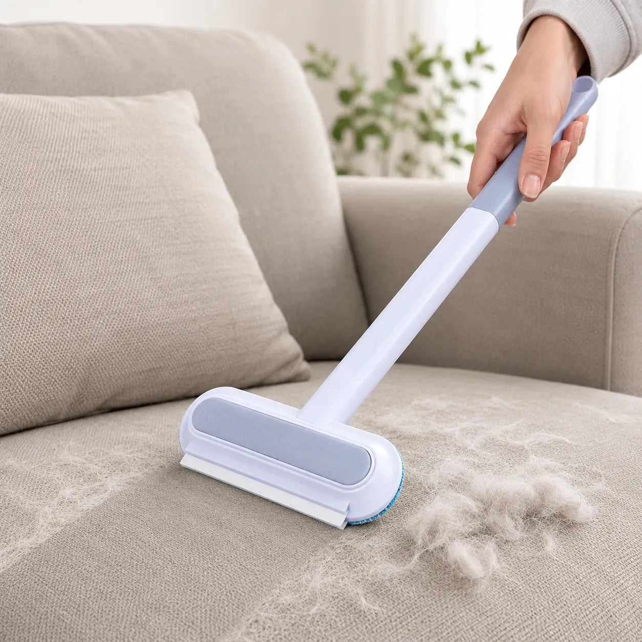 4 in 1 pet hair remover brush removing pet hair from sofa