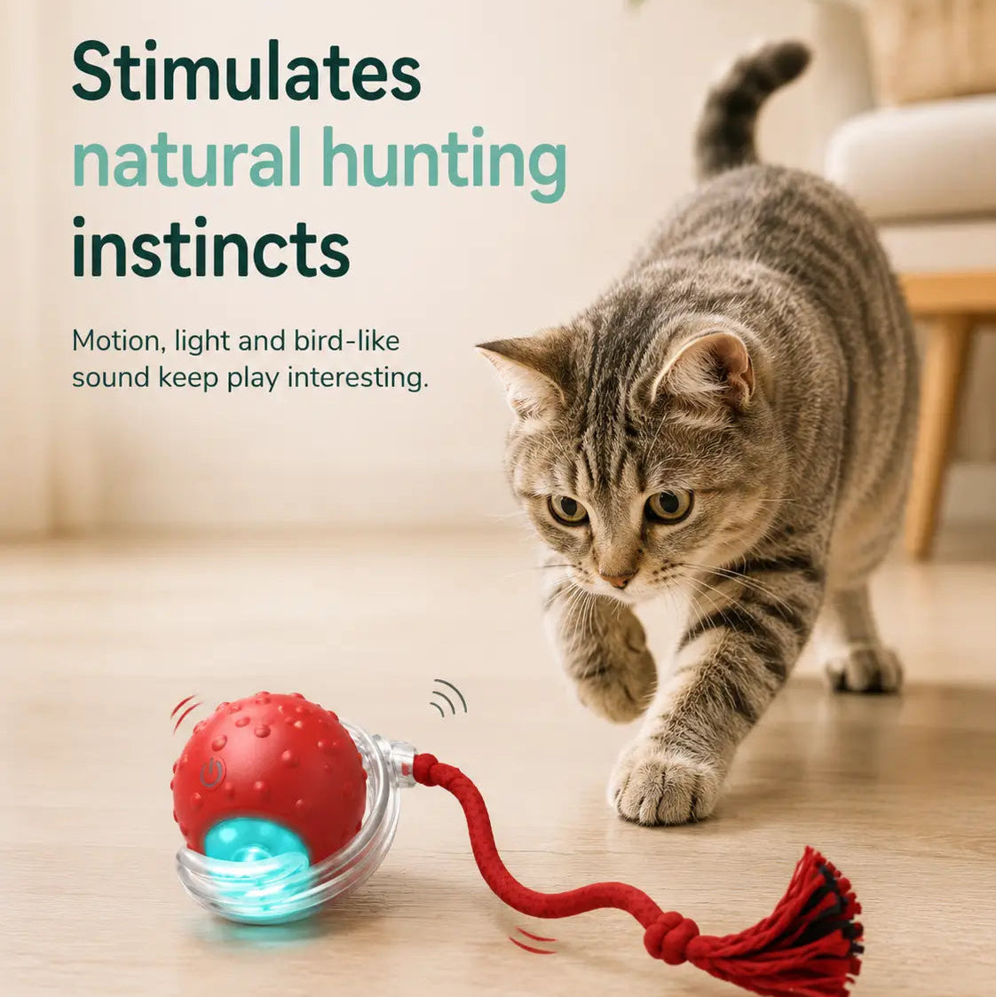 Automatic rolling ball stimulates natural hunting instincts