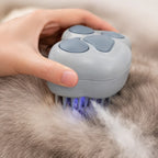Blue pet steam brush grooming a small dog